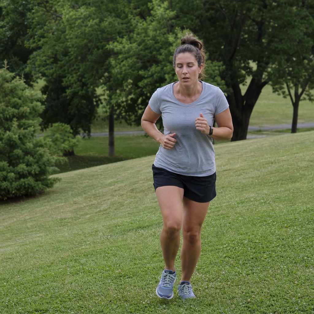 A jogger taking a short walk break on a tree-lined path