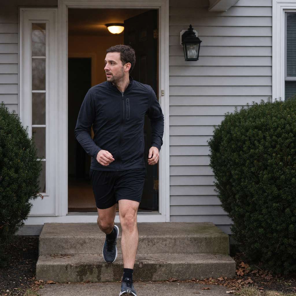 An ordinary person stepping out the front door for a run
