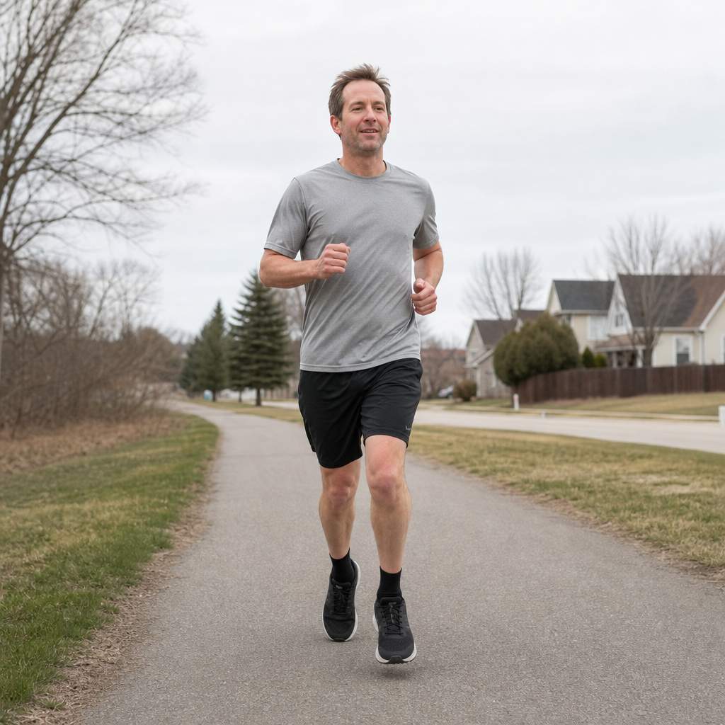 A runner looking comfortable and relaxed during an easy run