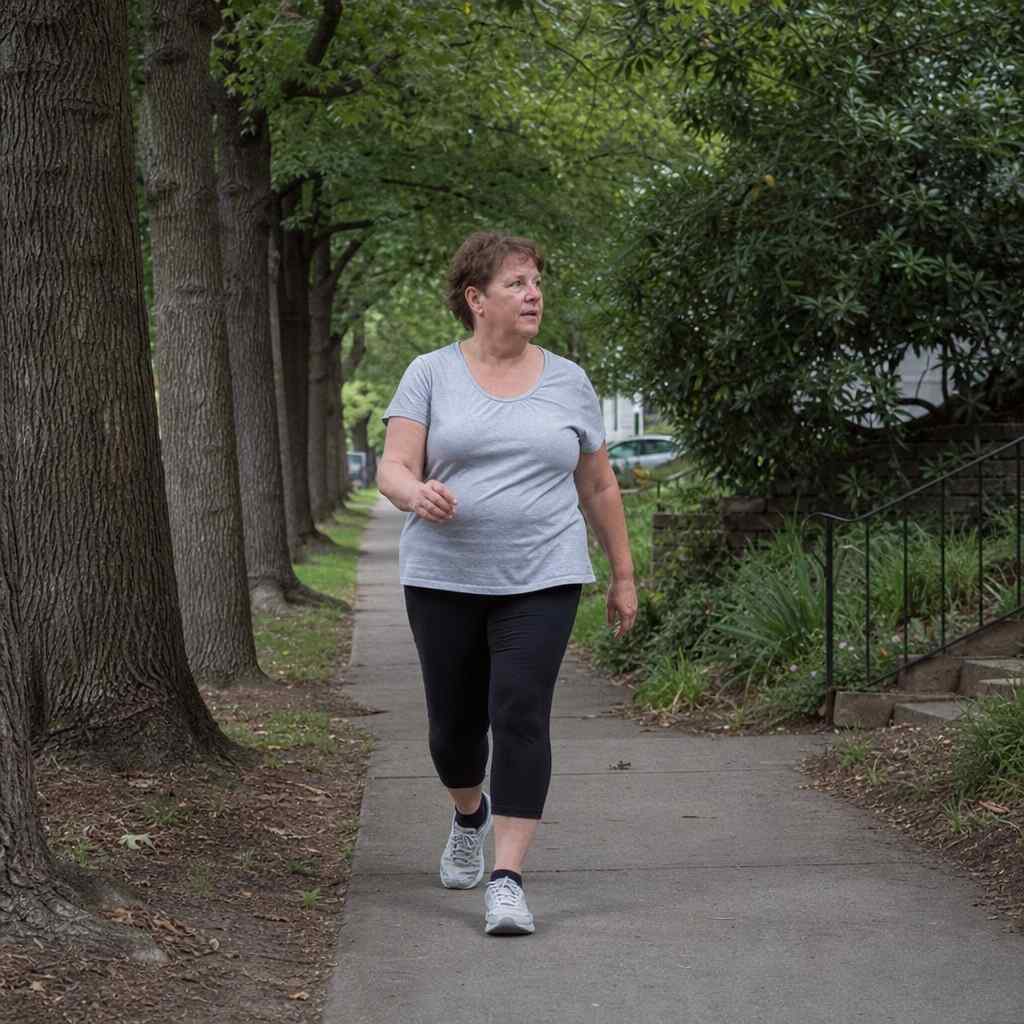 A person walking briskly on a path as the first step back