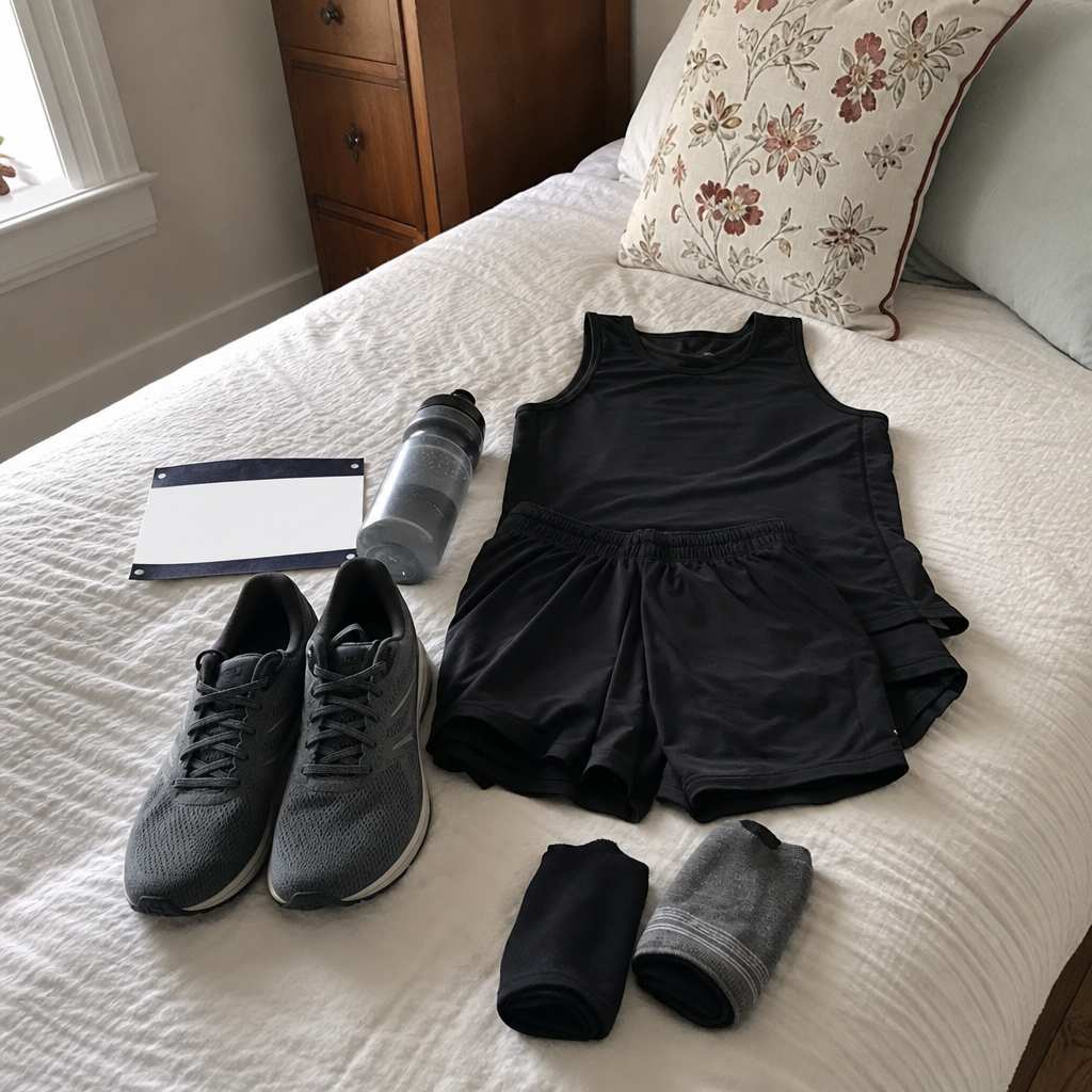 Running gear laid out neatly the night before a race